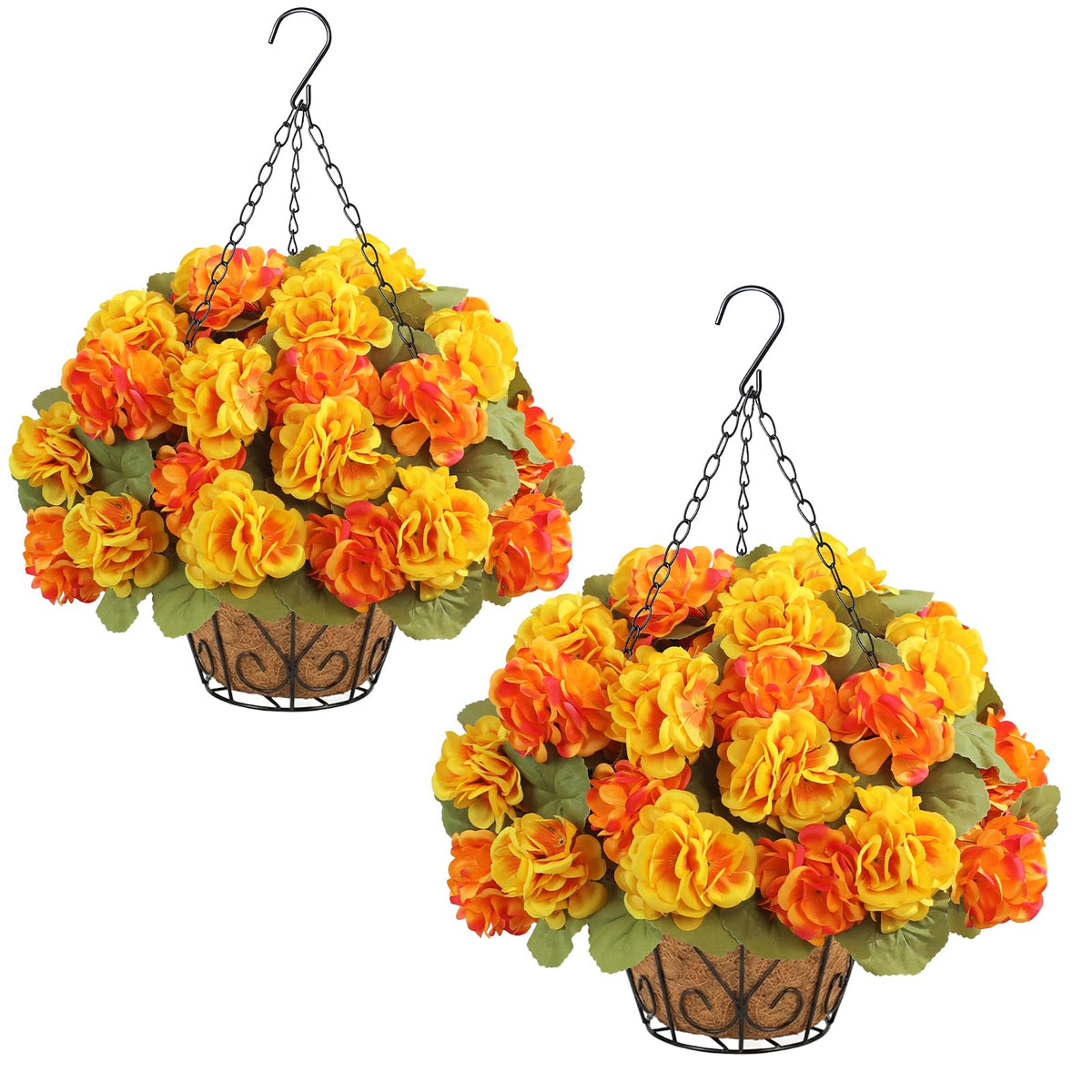 2 Set Artificial Outdoor Fall Flowers with Hanging Baskets