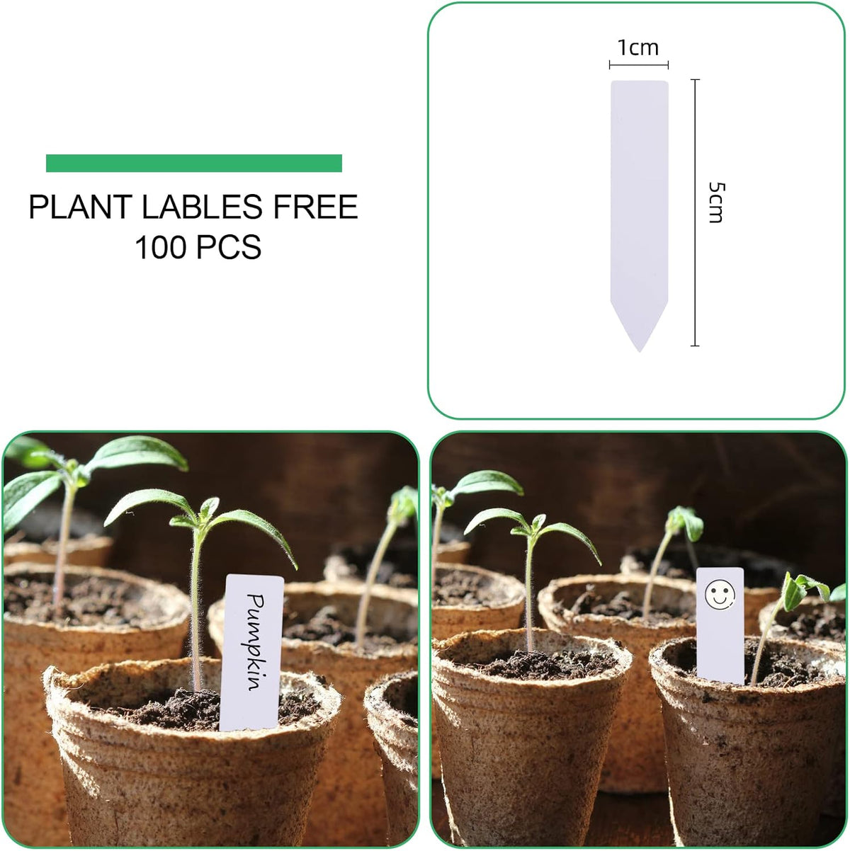 JERIA 100-Pack 3.15 Inch Peat Pots for Seedling with 100 Pcs Plant Labels,Outdoor Garden Germination Nursery Pots,Biodegradable Seed Starter Pots Kits