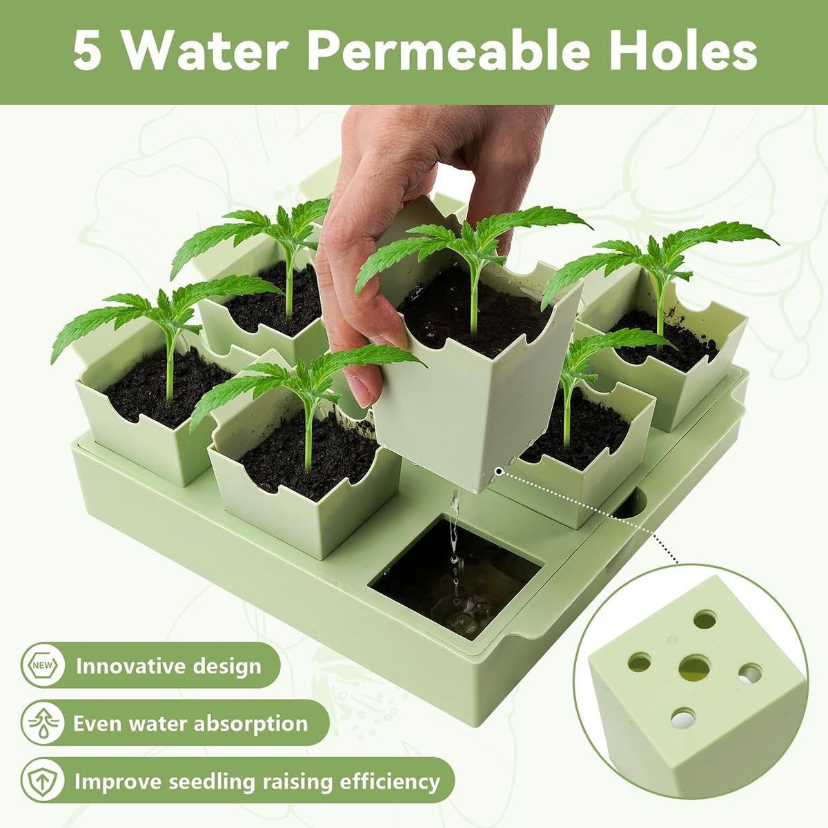 Seed Starter Tray with Lift-Out Handles for Easy Transplanting