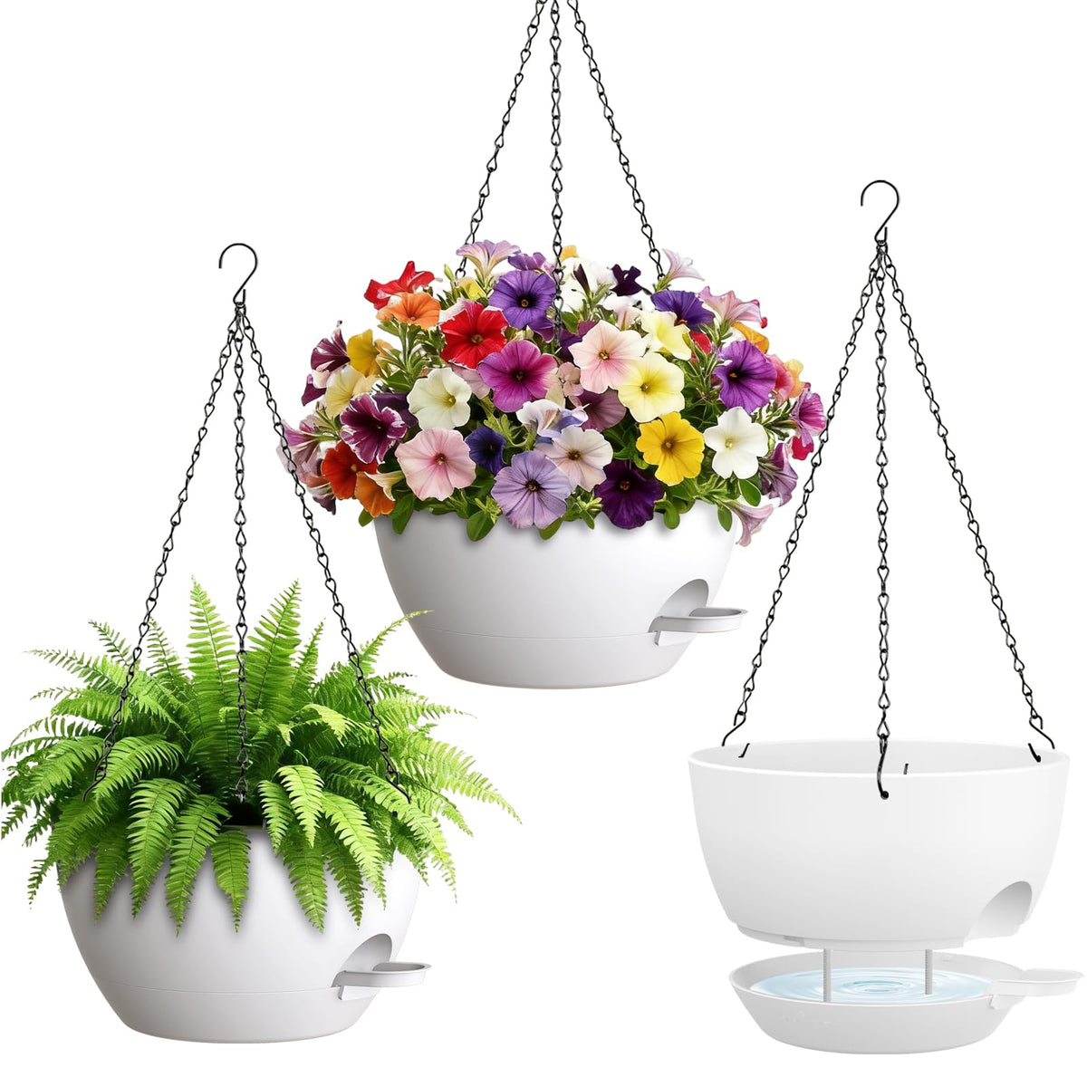 UOUZ 4 Pack 8 Inch Self Watering Hanging Planters for Indoor Outdoor Plants，Hanging Pots for Plants with Drainage Removable Tray, Hanging Baskets Flower Pots for Pothos Spider Garden Black with Brown