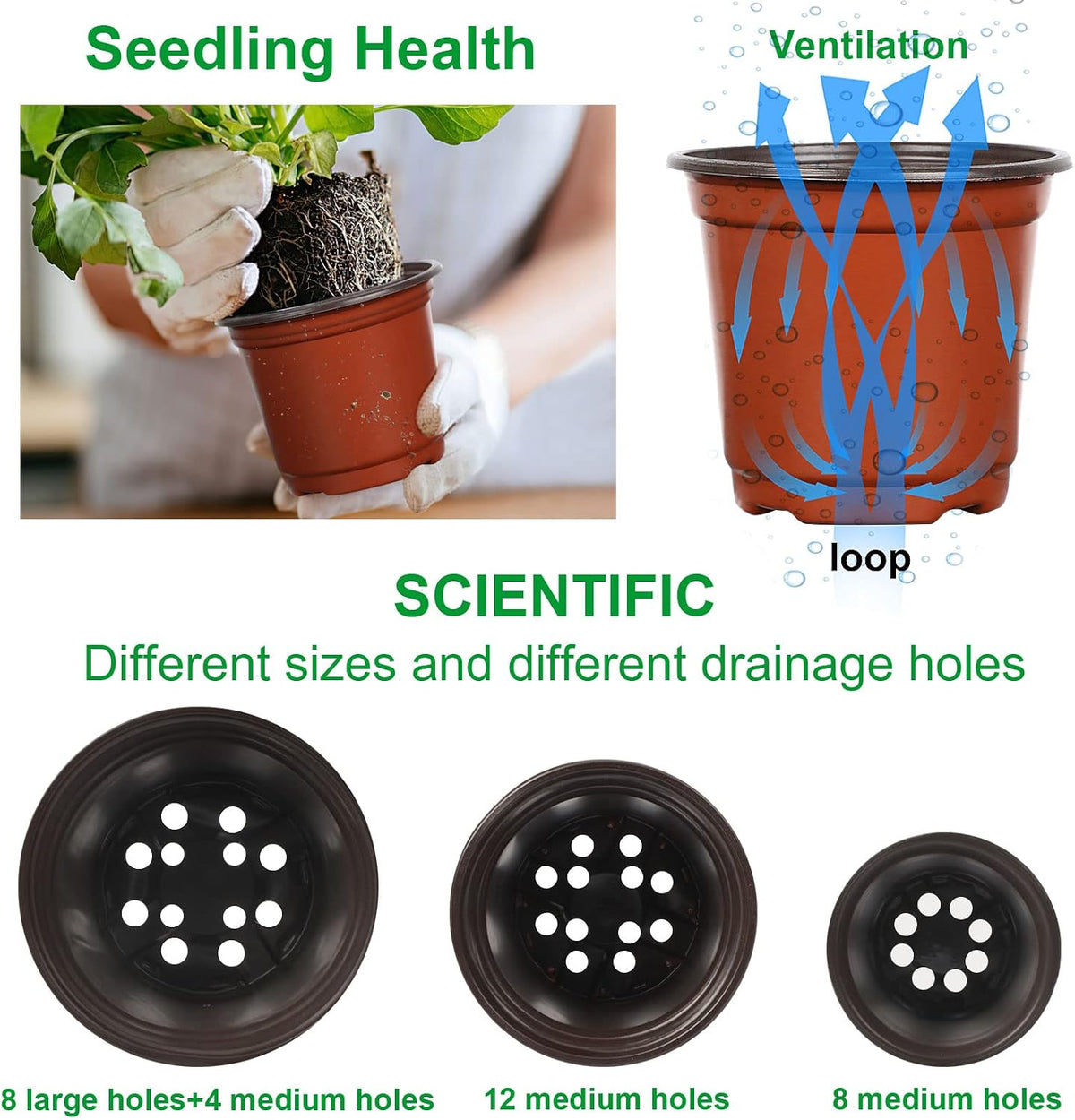 Augshy 120 Pcs Plastic Plants Nursery Pot, Seed Starting Pots 4,5,6-Inch