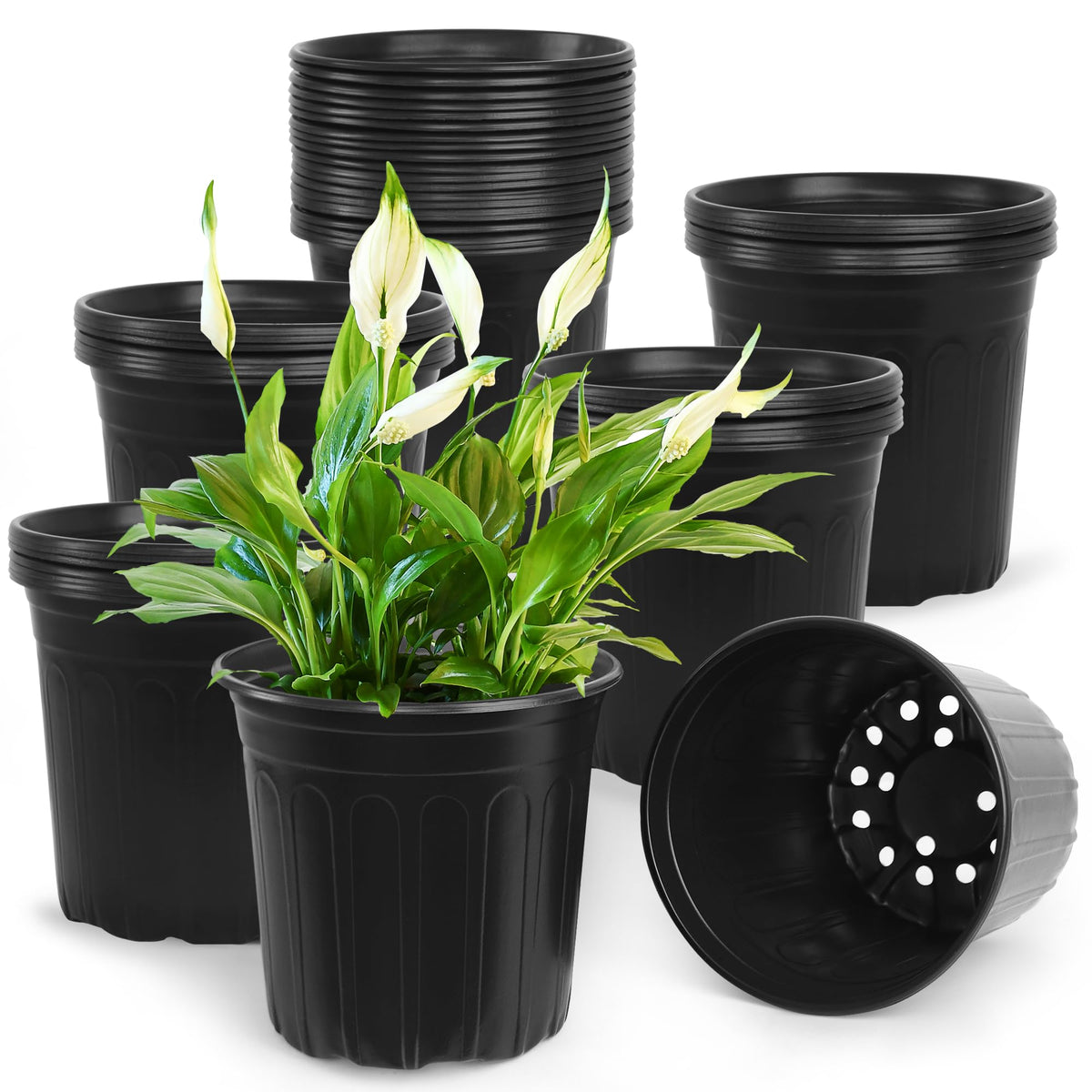 100Pcs 1 Gallon Black Nursery Pots, Soft Plastic Seedling Plant Pot with Holes, Garden Flower Seedling Pot for Indoor/Outdoor Use, Small to Medium Size