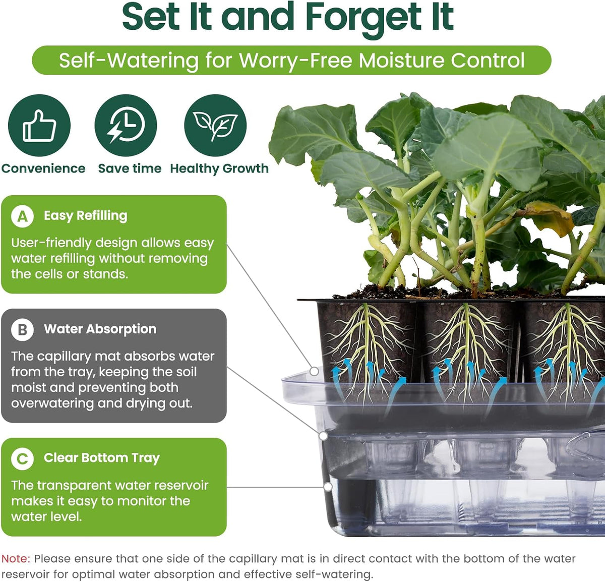 SOLIGT Self Watering Seed Starter Trays with Humidity Domes 6 Pack 144 Cell
