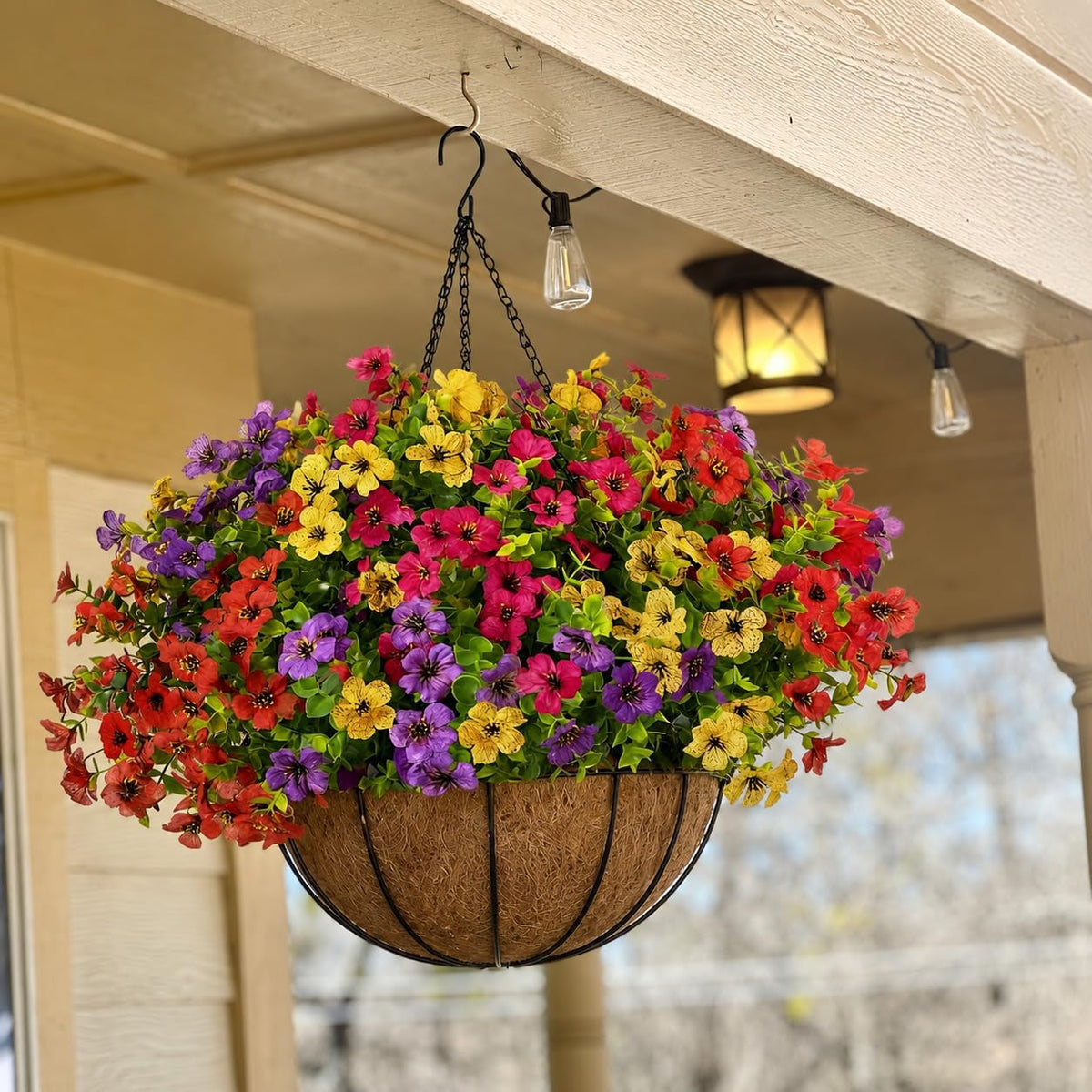 Artificial Hanging Baskets, 24 Pcs Mixed Color Mums UV Resistant Outdoor
