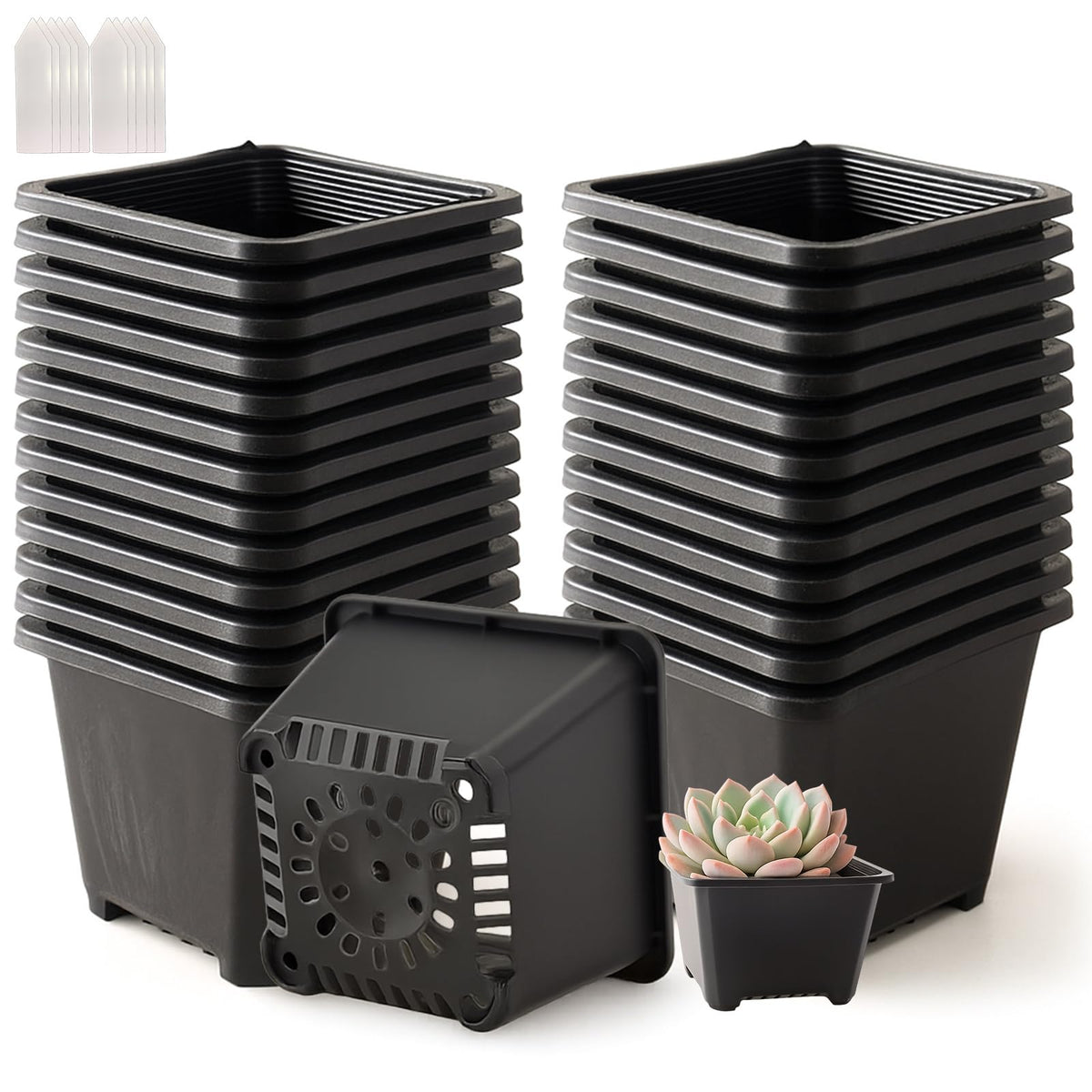 25 Packs Square Nursery Pots for Plants 4 Inch Seedling Pots with Holes