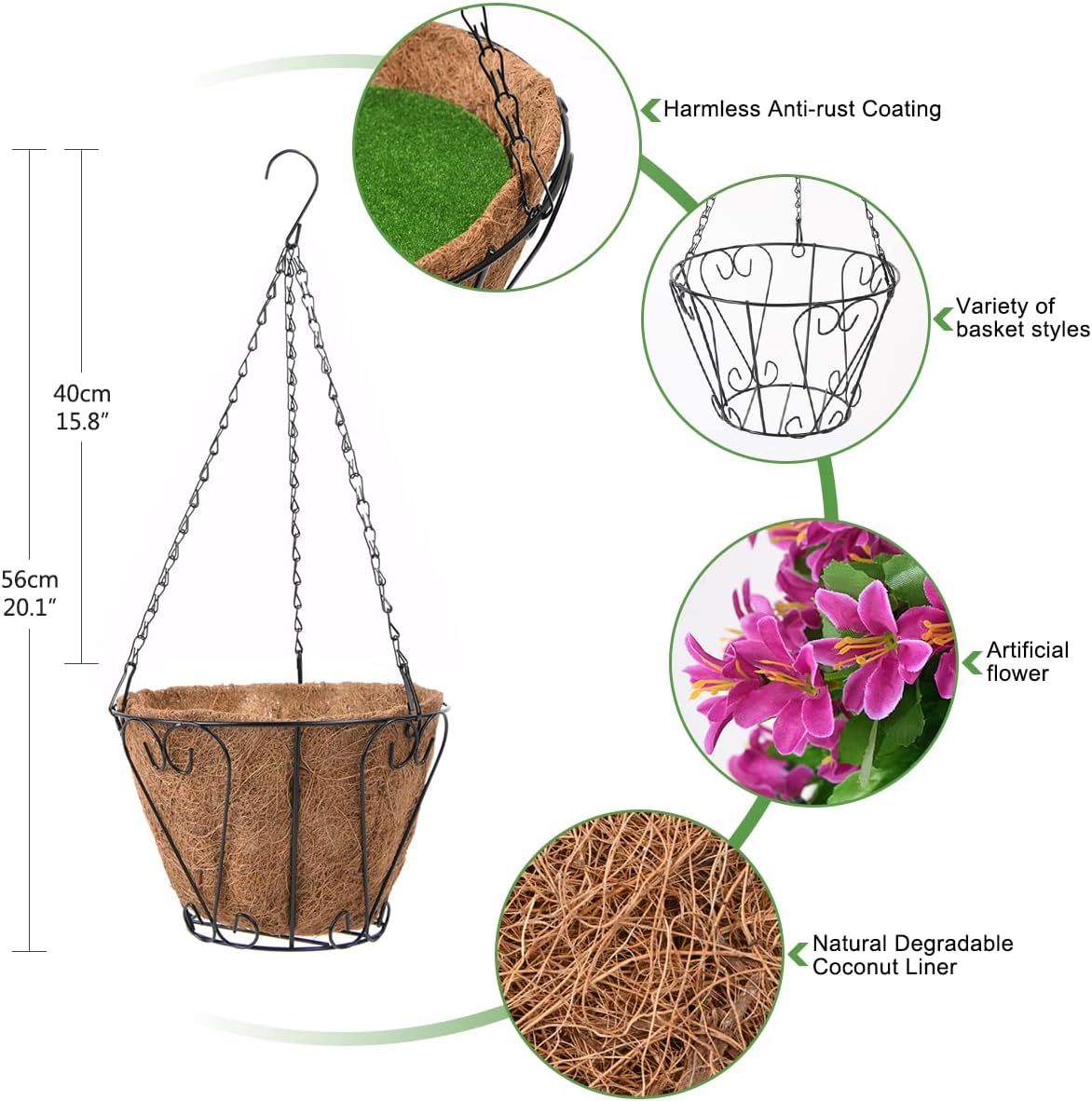 INQCMY Fake Hanging Flowers with Basket Artificial Violet for Outdoor