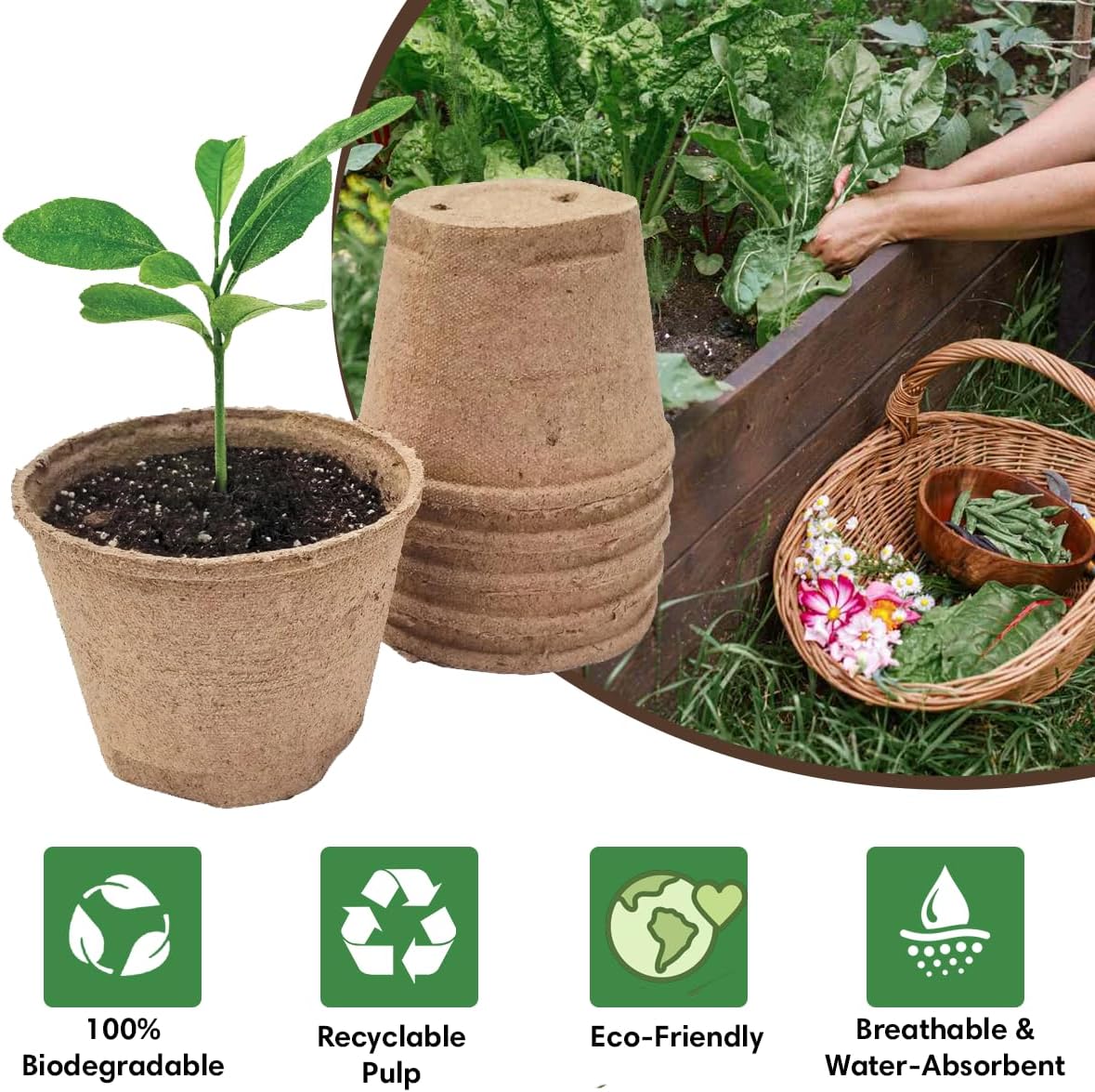Seed Starter Kit - 10 Peat Pots, Coco Coir Discs & Markers