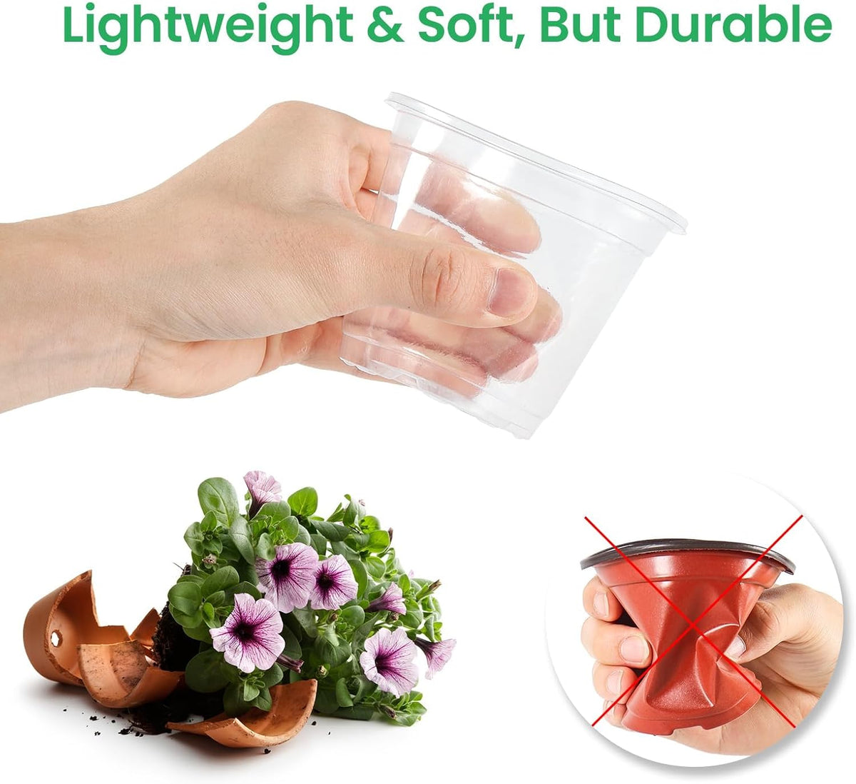 Bluepro Clear Nursery Pots with Drainage Holes, 3.5/4/5/7 Inch, 36-Pack