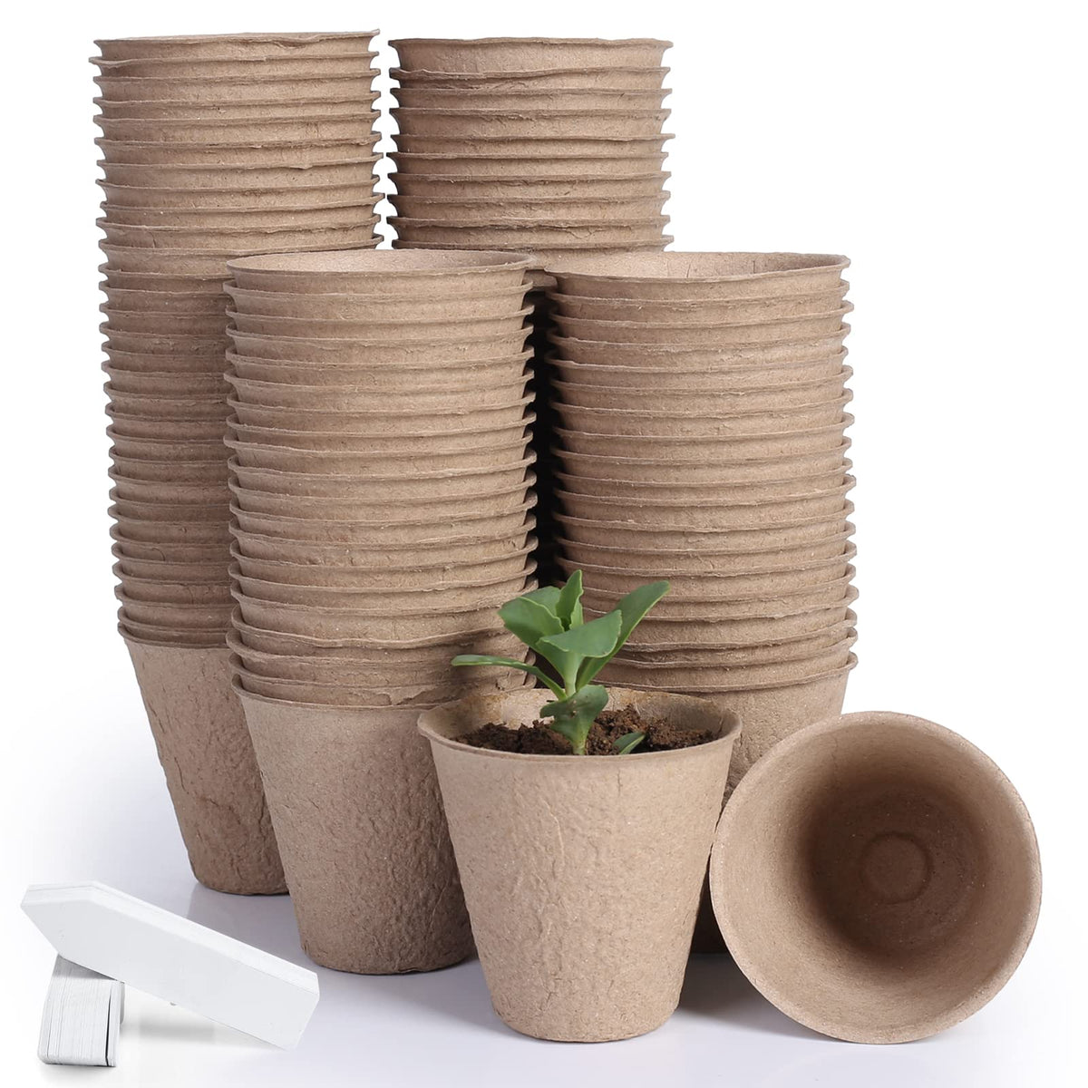 JERIA 200-Pack 3.15 Inch Peat Pots for Seedling with 200 Pcs Plant Labels,Outdoor Garden Germination Nursery Pots,Biodegradable Seed Starter Pots Kits