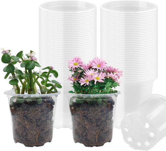 RooTrimmer 4" Clear Seeding Pots 50-Pack Round for Seeds Starting, Seeds Germination Transparent Nursery Pots with Drainage Holes (4Inch,Clear,50Pcs)