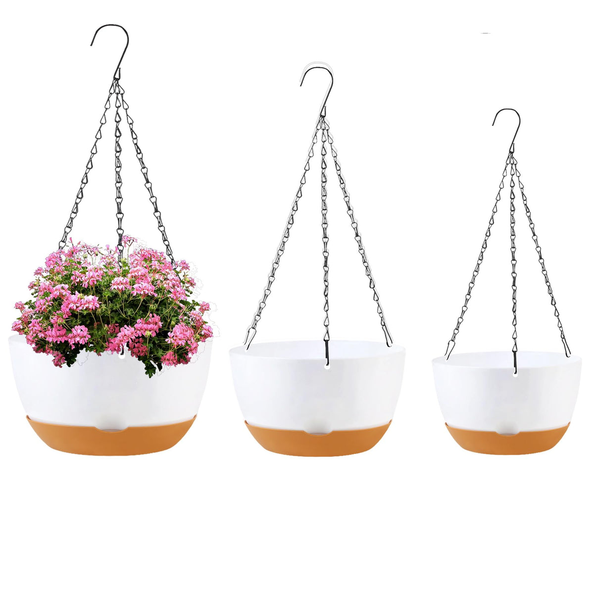 KPUVX 4 Pack Plastic Hanging pots for Plants Indoor,8 Inch Plant Pot Indoor Outdoor Hanging Baskets,Hanging Flower Pots with Drainage Holes and Chain for Garden Porch Plants(Black)