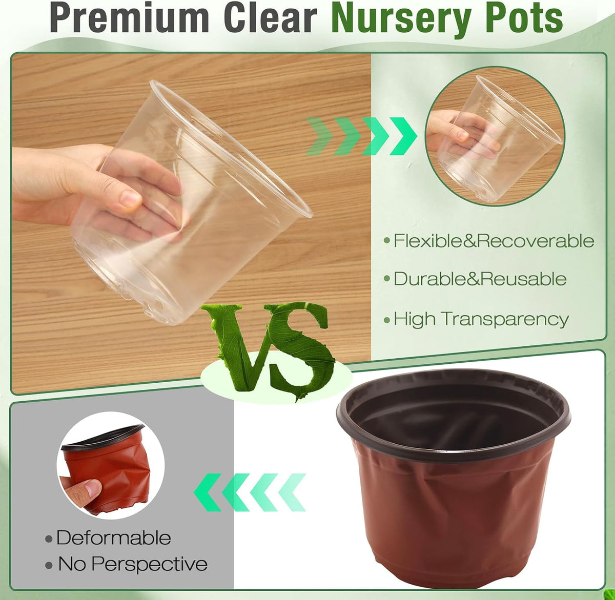 7/8/10 Inch Large Clear Nursery Pots with Drainage, 9 Pack Plastic Pots for Plants, Clear Plant Seedling Pots for Indoor & Outdoor Gardening (7 8 10 inch)
