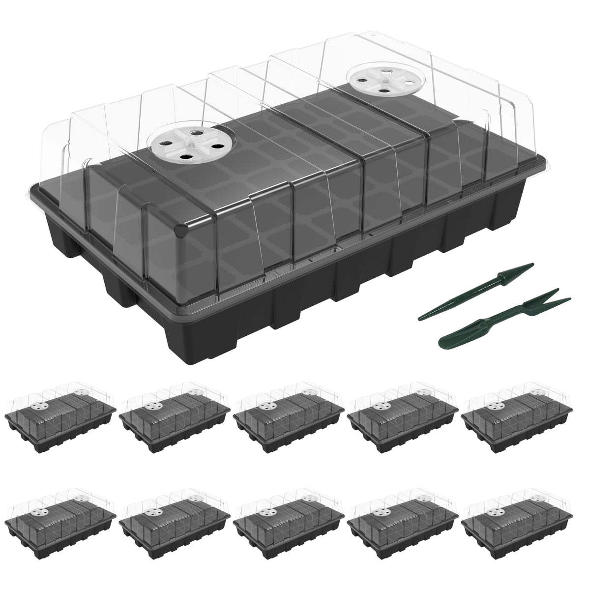 Gardzen 5 Pack Seed Starter Trays with Vented Domes 150 Cell Black