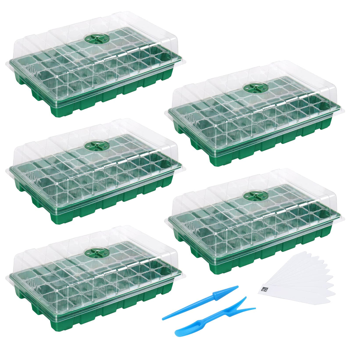 MIXC 5 Pack Seed Starter Tray, 200Cell Mini Propagator Greenhouse Grow Kit