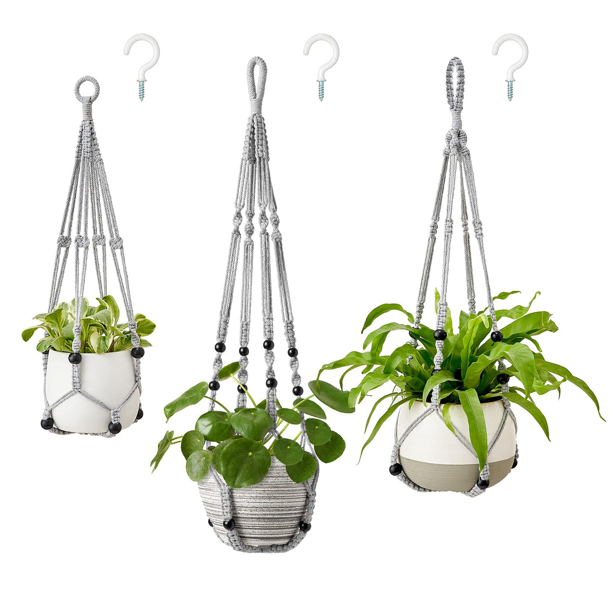 Mkono 3 Pack Macrame Plant Hangers Hanging Planters for Indoor Plants Brown