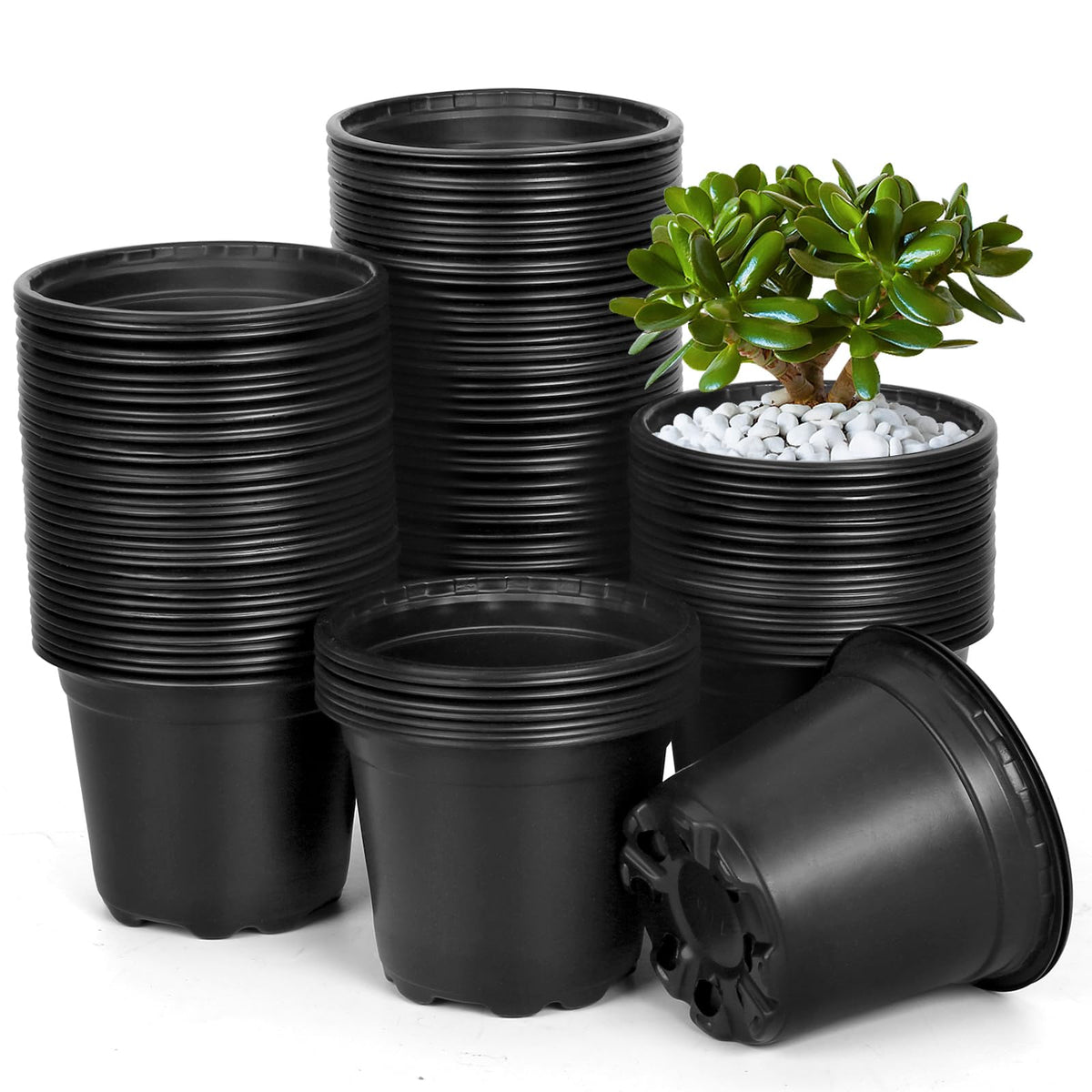120 Packs 5 Inch Plant Nursery Pots, Plastic Seeds Starter Pots with Drainage Holes, Germination Soft Flower Plant Container for Succulents Seedling Cutting Transplanting (120, 5 Inch)