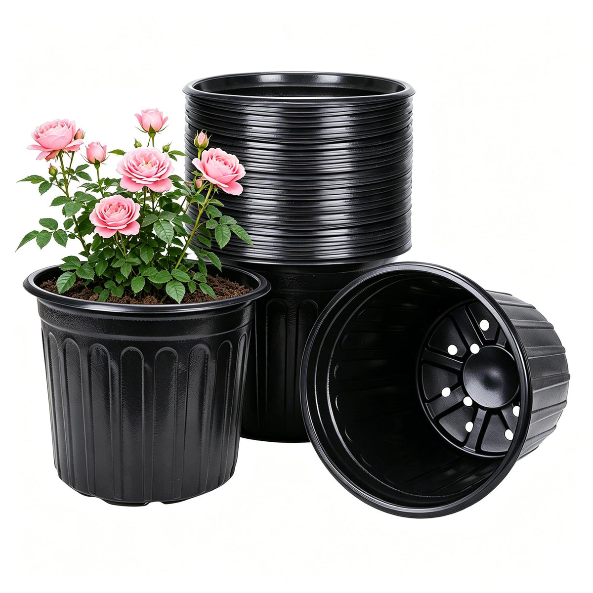 JERIA 50-Pack 1 Gallon Flexible Plant Nursery Pots,Thickened Soft Plastic Seedling Pots,Seed Starting Pot Flower Plant Container for Succulents，Seedlings