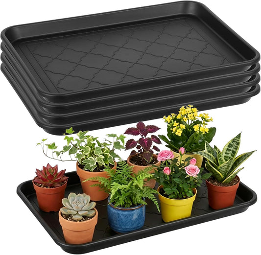 4 Pack Nursery Potting Trays, Plastic Seedling Starter Tray with No Drain Holes Reusable Easy Watering Flat Garden Plant Growing Tray for Planting Indoor Greenhouse Germination