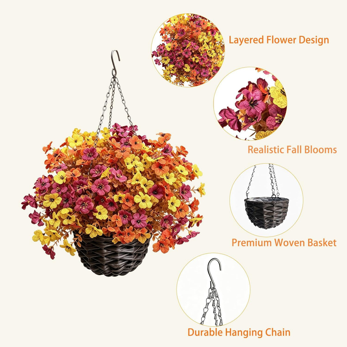 Artificial Fall Flowers for Outdoors 2 Pack Fall Hanging Baskets