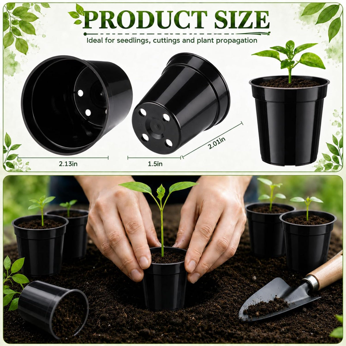 24 Pack 2 Inch Nursery Pots, Mini Plastic Plant Pots for Seedlings(Black)