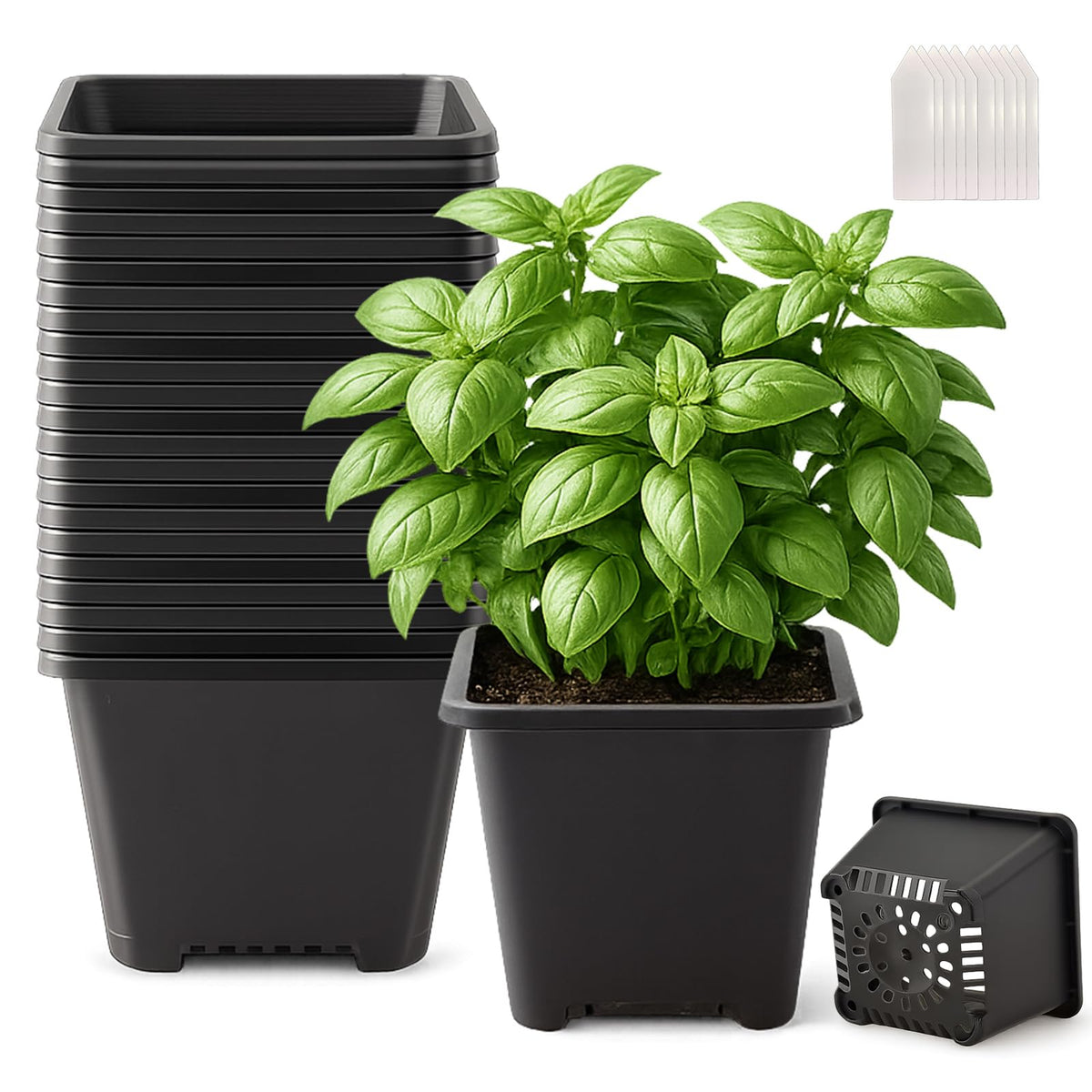 25 Packs Square Nursery Pots for Plants 4 Inch Seedling Pots with Holes