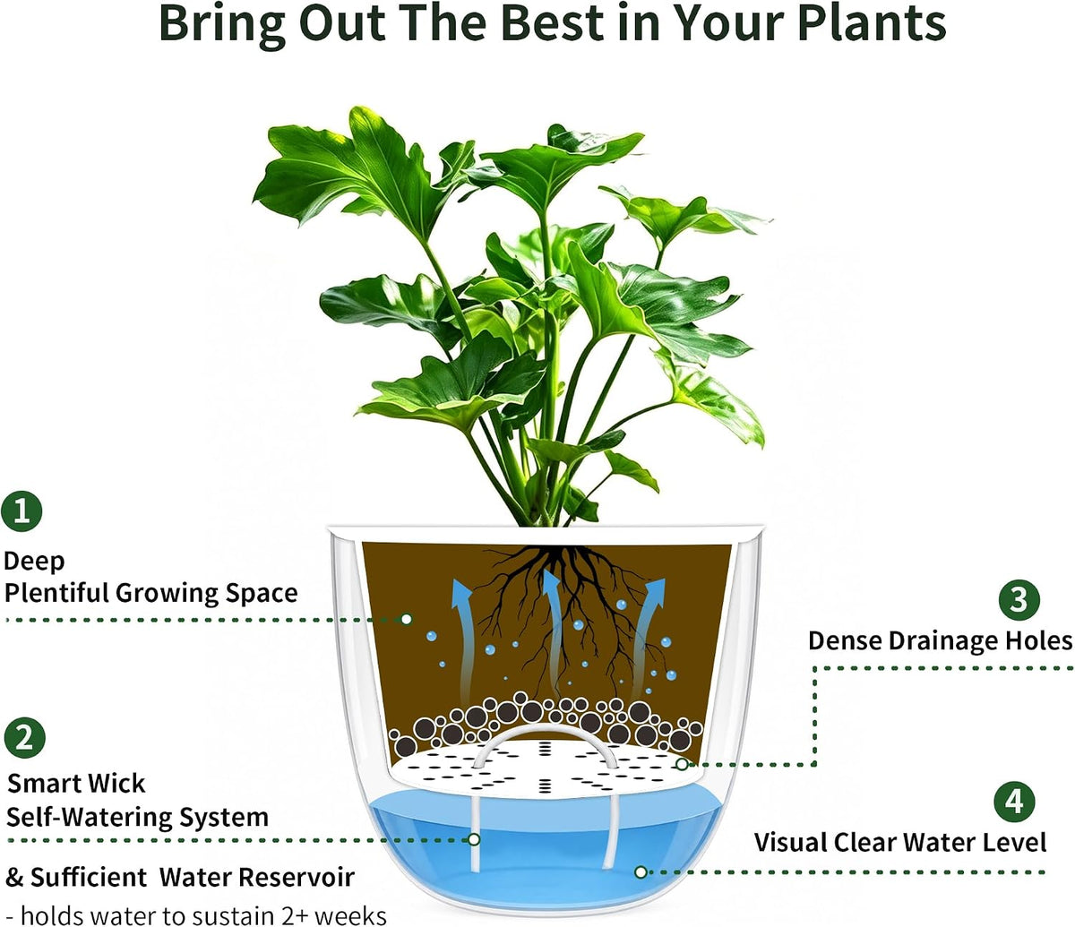 Melphoe 2 Pack Self Watering Hanging Planters Indoor Flower Pots, 6.5 Inch Outdoor Hanging Basket, Plant Hanger with 3Hooks Drainage Holes for Garden Home (Emerald)