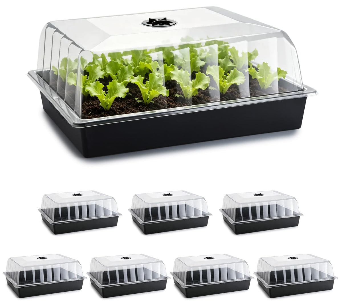 3-Pack Seed Starter Trays with 5" Tall Humidity Domes & 54-Cell Deep Trays