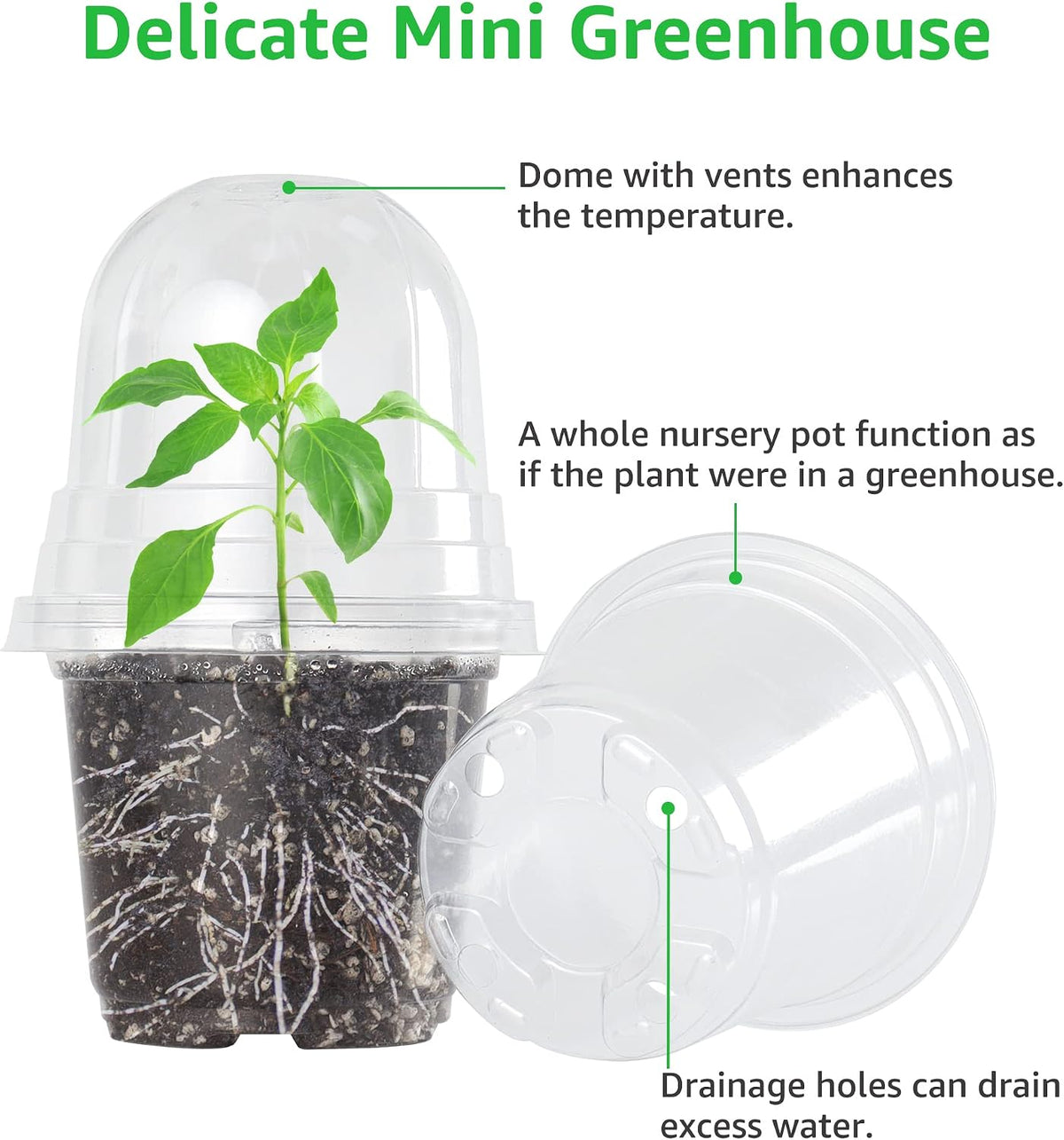 Bonviee Clear Nursery Pots with Humidity Domes, 3.5/4/5 Inch, 36-Pack