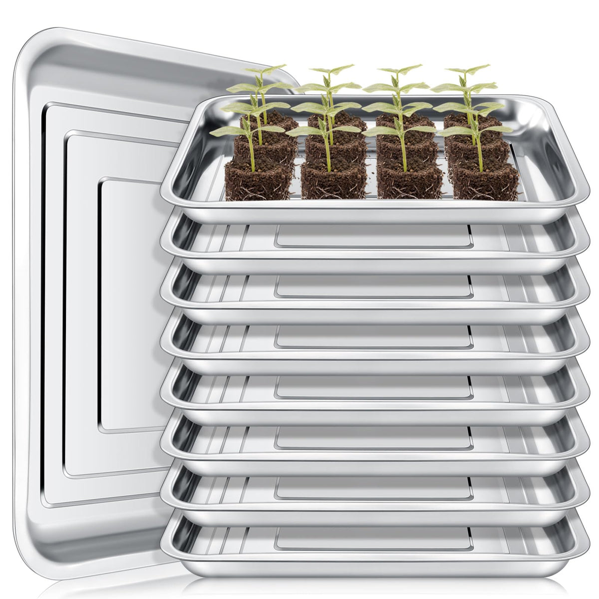 FillTouch 10 Pcs Stainless Steel Seed Starter Tray, 15.8 x 11.8 x 1.4 Inch