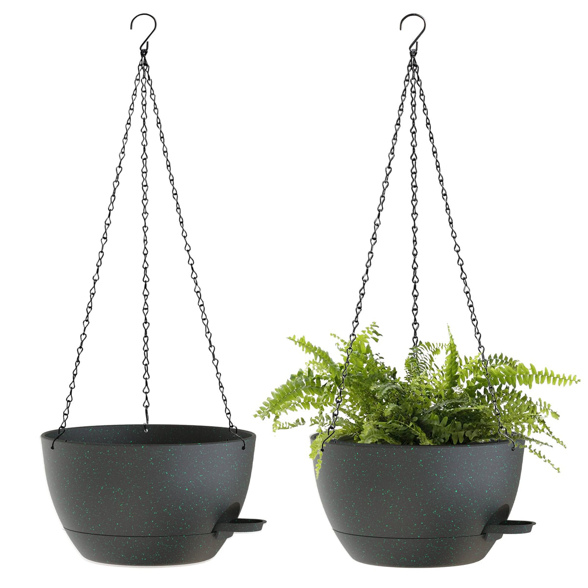 12 Inch Hanging Baskets 2 PC with Chains, Self-Watering Hanging Planters for Indoor Outdoor Plants, Plastic Hanging Flower Pots,Black