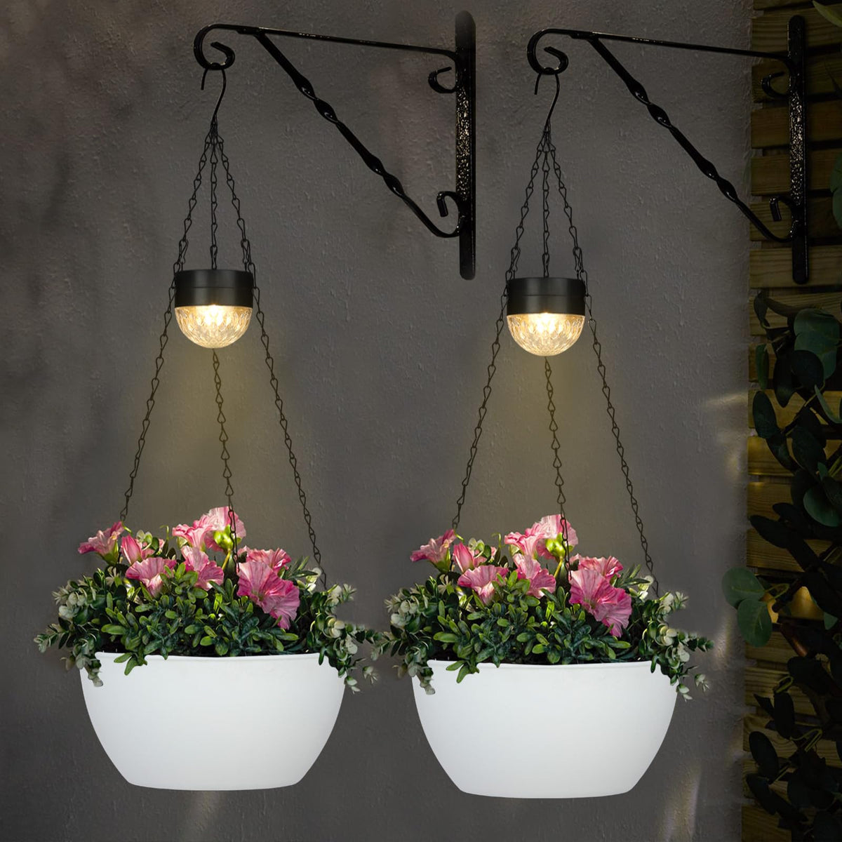 SUNNYPARK 2 Pack Solar Hanging Planters for Plants Outdoor