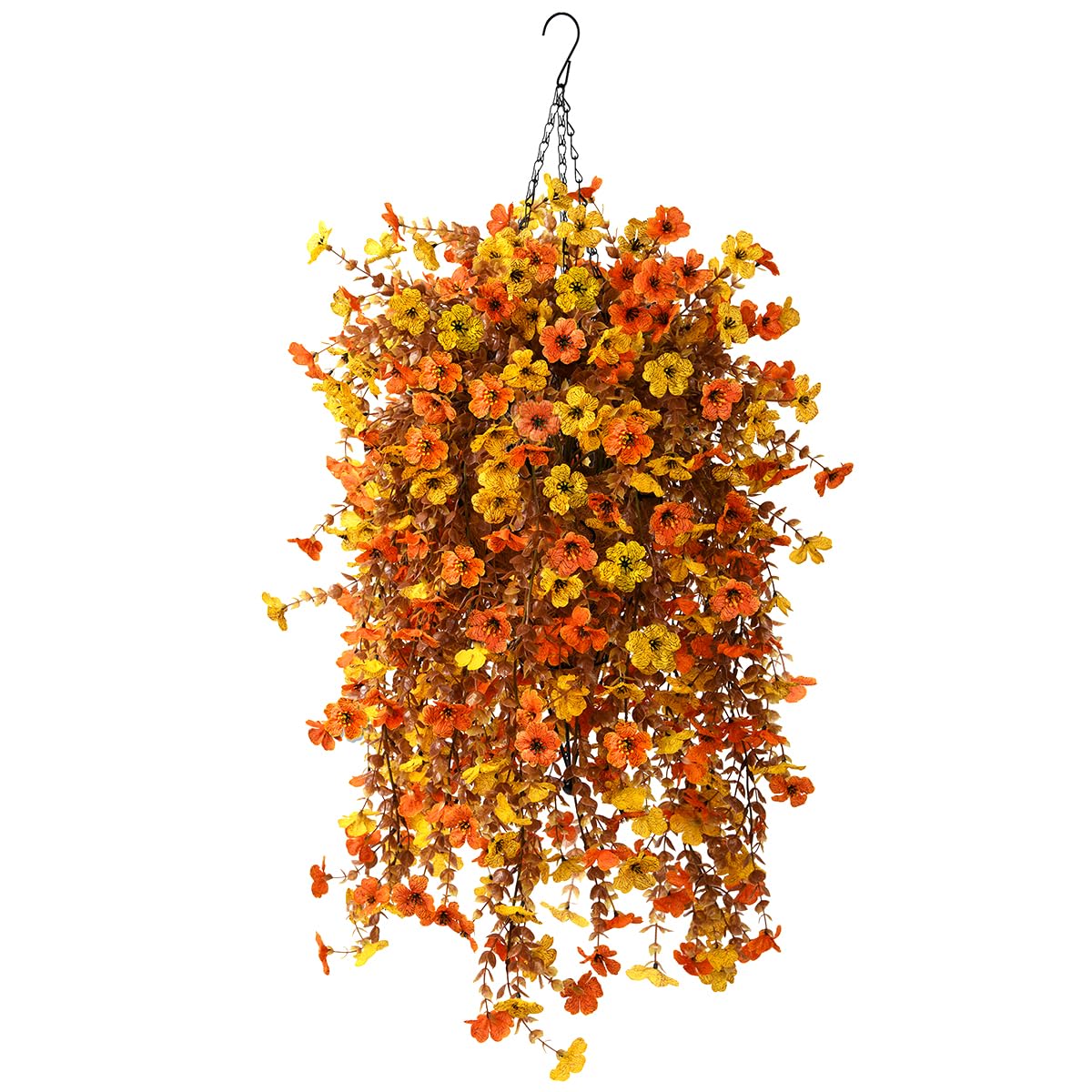 Fake Mums Fall Artificial Hanging Flowers Baskets for Outdoor Decoration