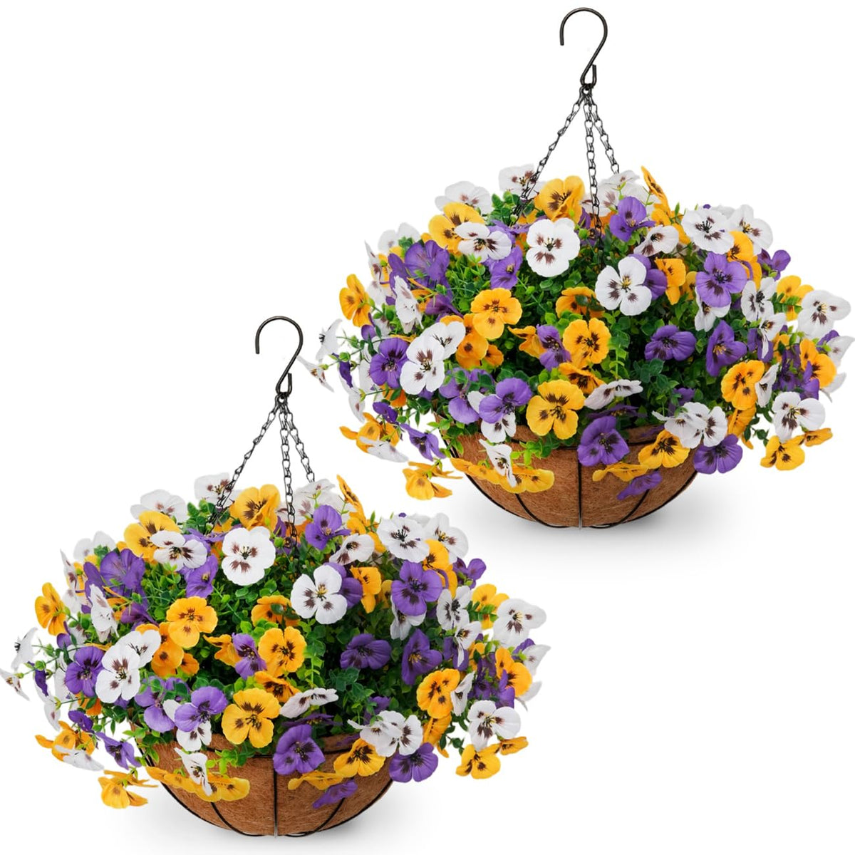 2 Set Artificial Hanging Flowers with Baskets for Outdoor Decor