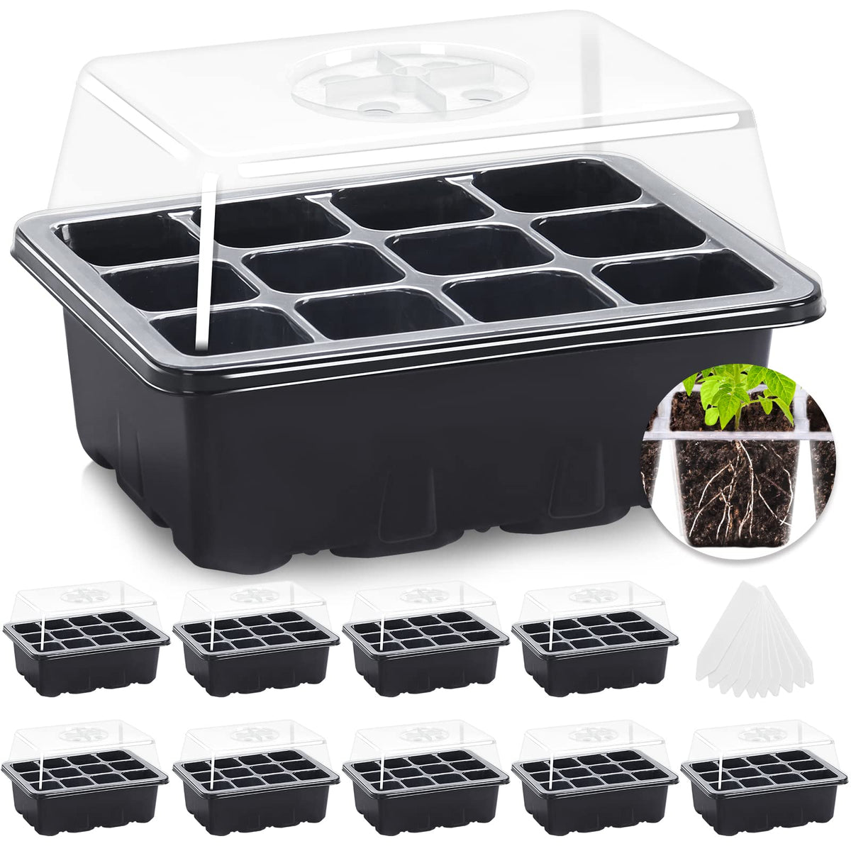 MIXC 10 Pack Seed Starter Tray, 120Cell Stater Kit with Humidity Dome Green