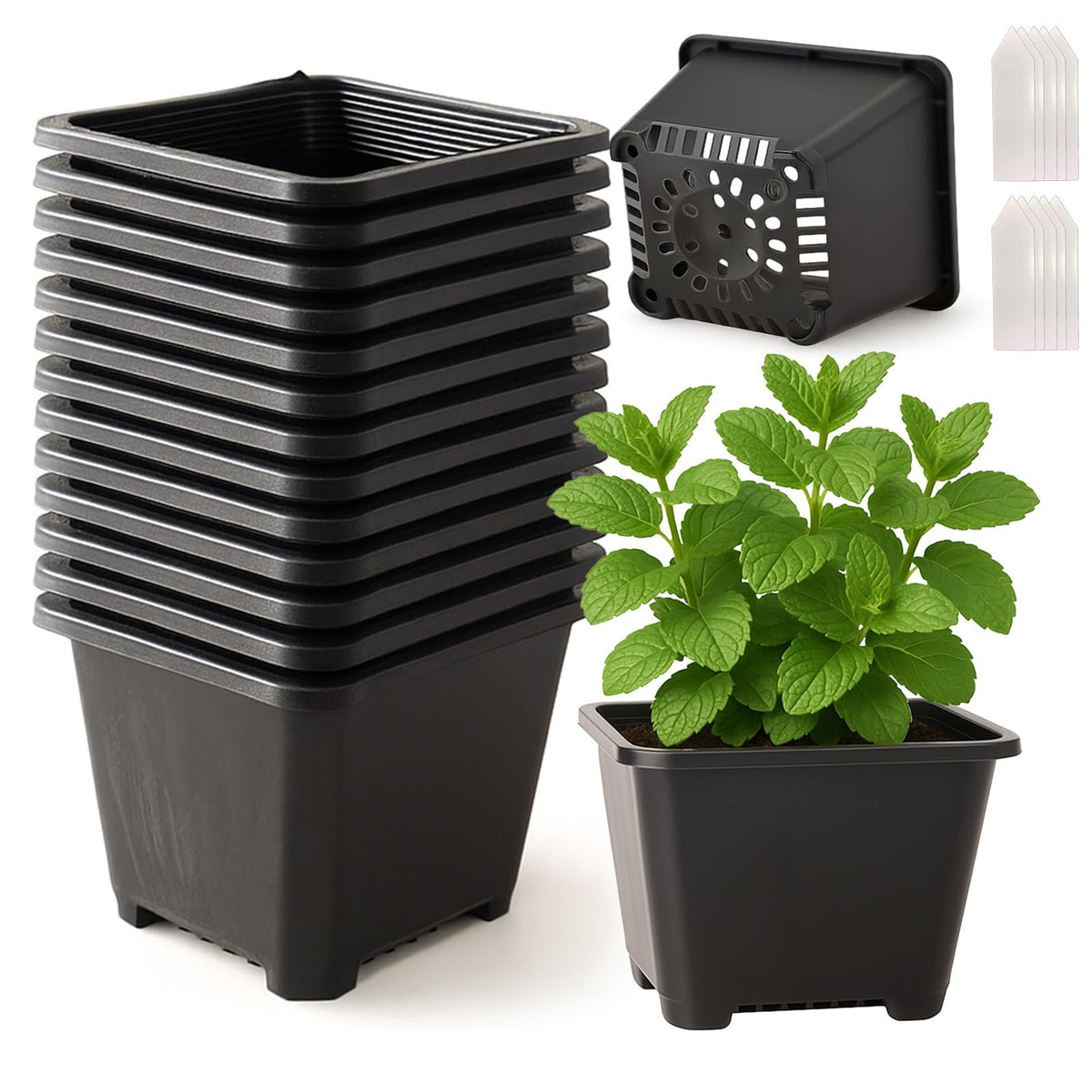 25 Packs Square Nursery Pots for Plants 4 Inch Seedling Pots with Holes