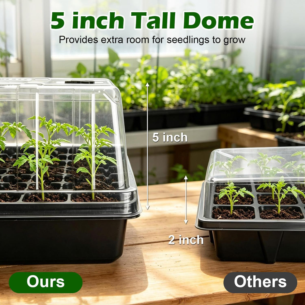 3-Pack Seed Starter Trays with 5" Tall Humidity Domes & 54-Cell Deep Trays