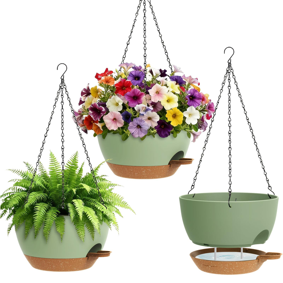 UOUZ 4 Pack 8 Inch Self Watering Hanging Planters for Indoor Outdoor Plants，Hanging Pots for Plants with Drainage Removable Tray, Hanging Baskets Flower Pots for Pothos Spider Garden Black with Brown