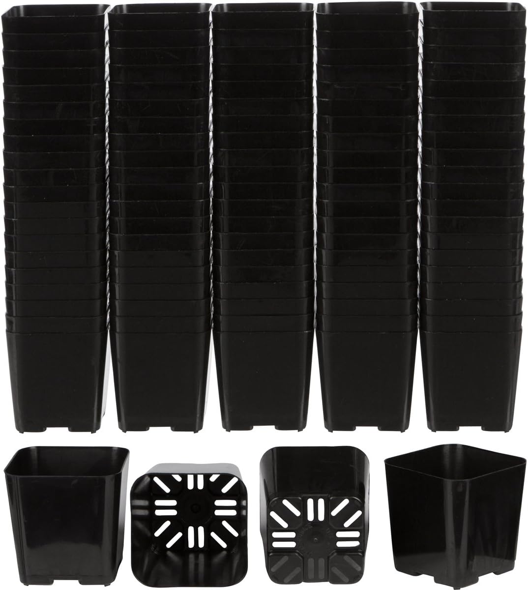Pack of 2 Inch Plastic Flower Pots for Seedlings, or Succulents (100 Pots, Black)