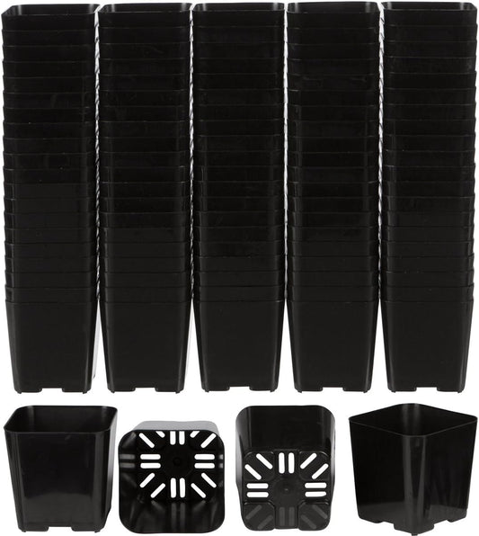 Pack of 2 Inch Plastic Flower Pots for Seedlings, or Succulents (100 Pots, Black)