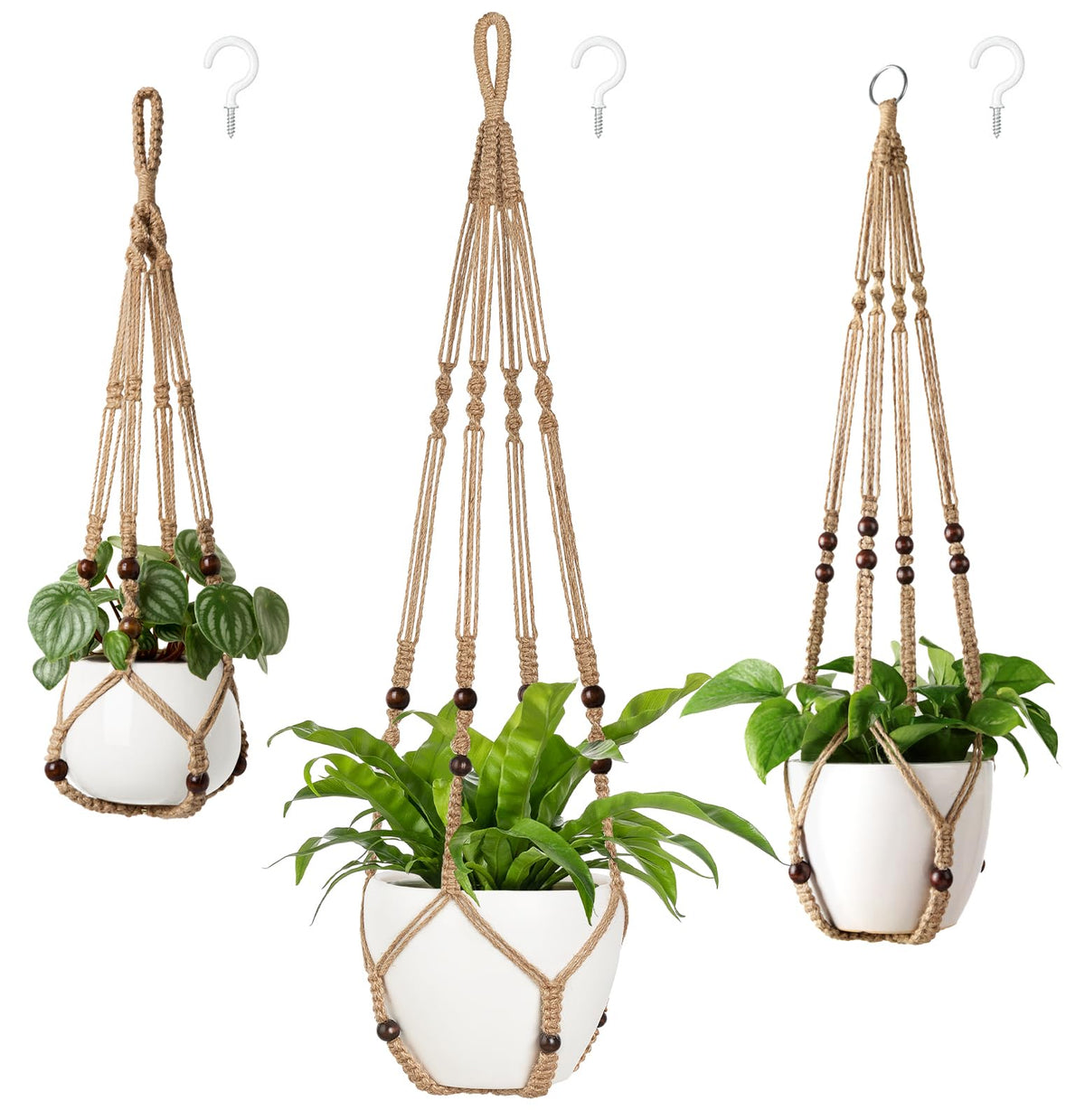 Mkono 3 Pack Macrame Plant Hangers Hanging Planters for Indoor Plants Brown