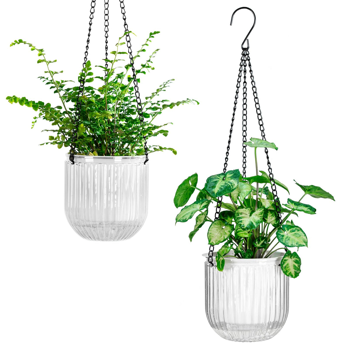 Melphoe 2 Pack Self Watering Hanging Planters Indoor Flower Pots, 6.5 Inch Outdoor Hanging Basket, Plant Hanger with 3Hooks Drainage Holes for Garden Home (Emerald)