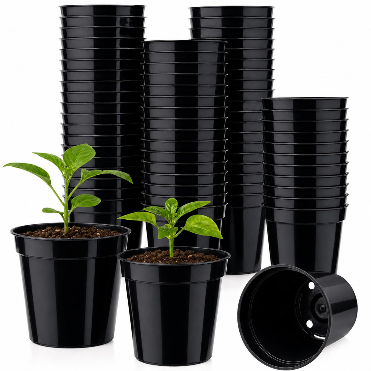 24 Pack 2 Inch Nursery Pots, Mini Plastic Plant Pots for Seedlings(Black)