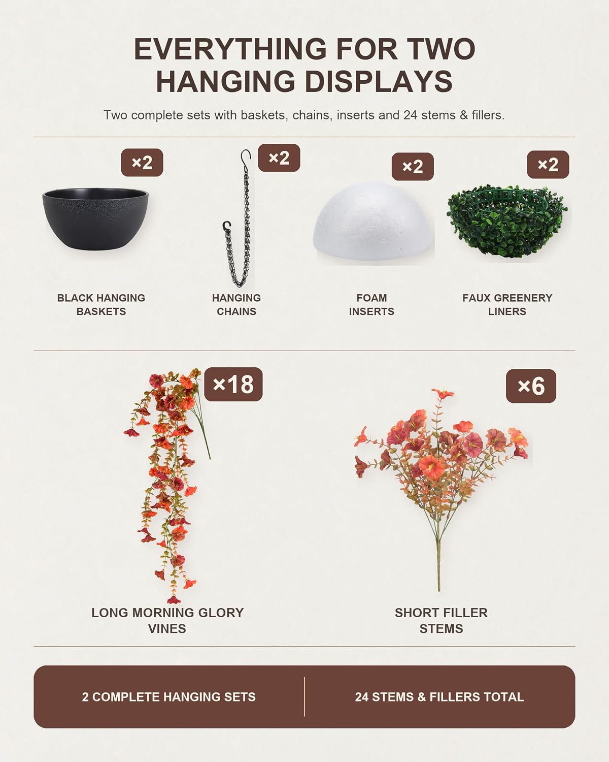 Artificial Fall Hanging Baskets for Outdoors,2 Pack Cascading Flowers