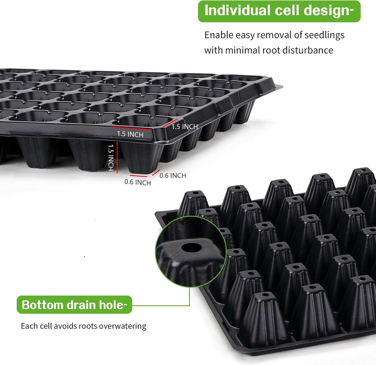 bvya 10 Pack Deep 50 Cell Seedling Trays, Thick Durable 50 Cell Plug Tray Big Cell Seed Trays for for Seedling Germination