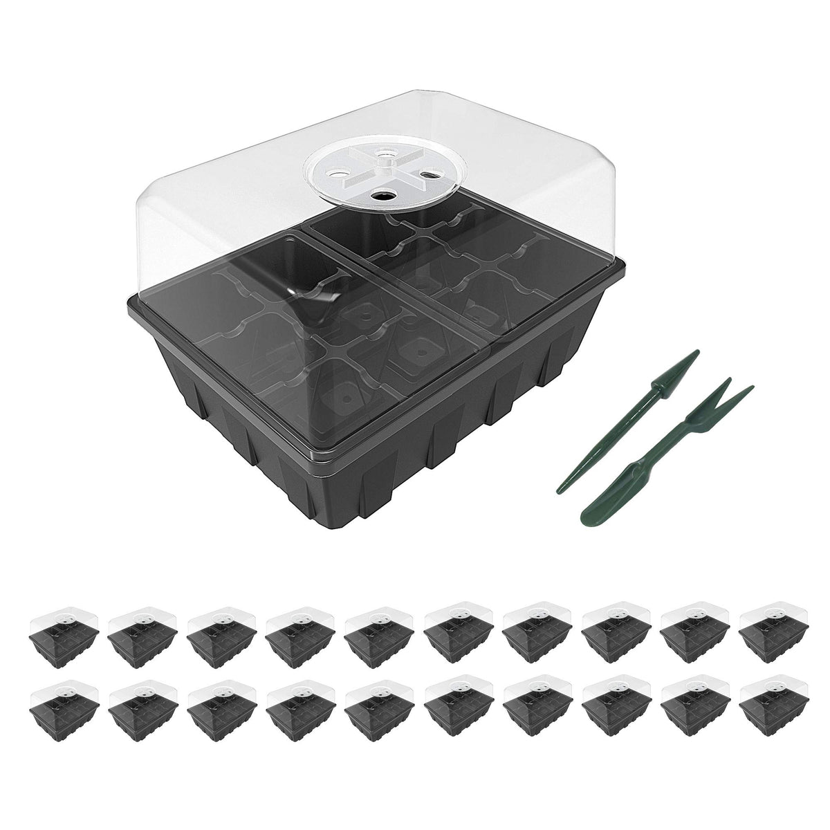 Gardzen 20 Pack Seed Starter Trays with Adjustable Vented Dome 240 Cell Clear