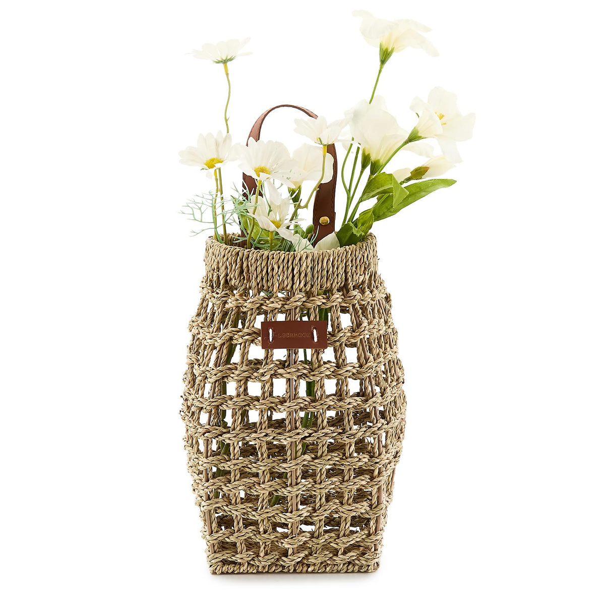 Handwoven Water Hyacinth Boho Front Door Basket for Flower Plants