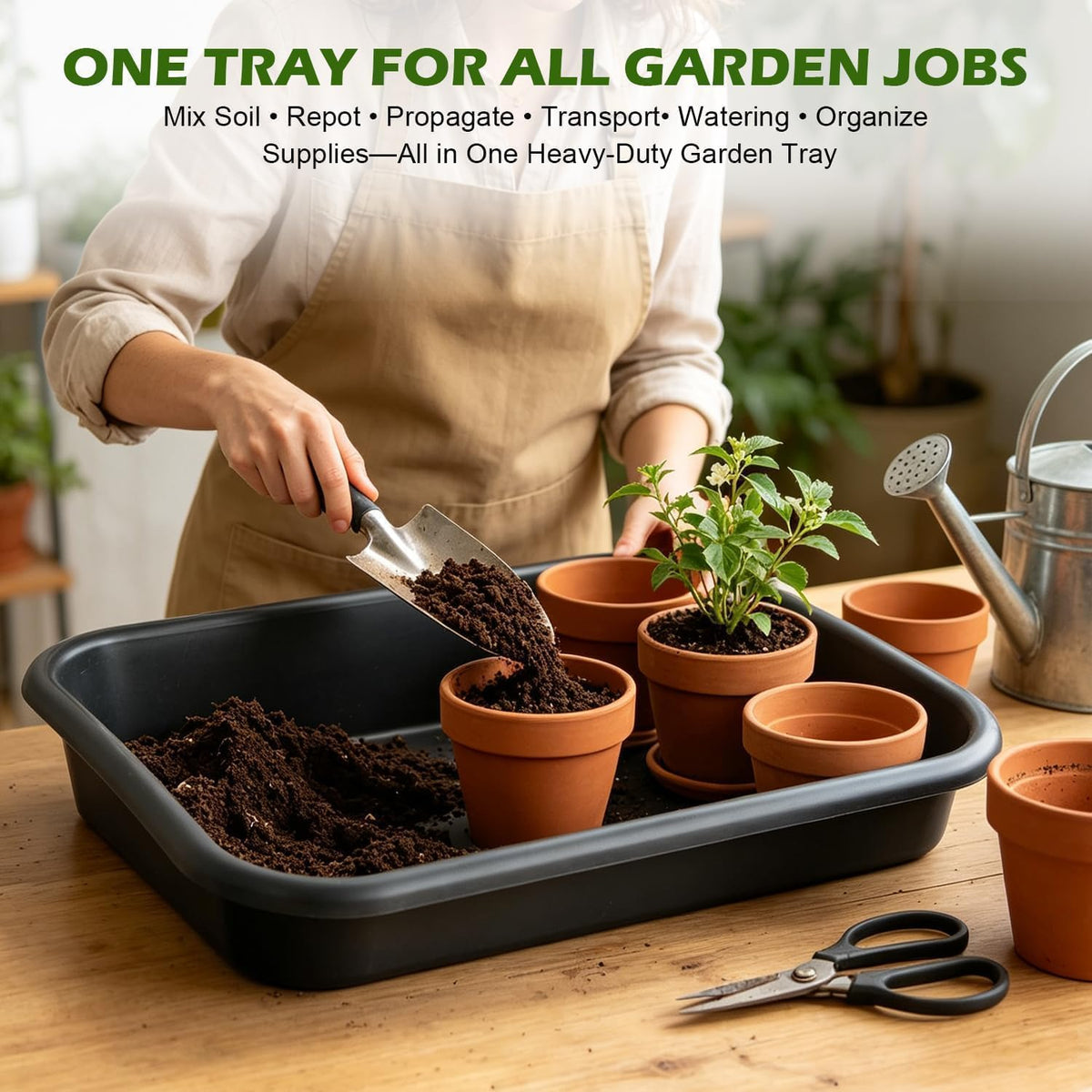 5 Pack Plant Potting Tray- Multifunctional Garden Tidy Tray, 17"x12", Black