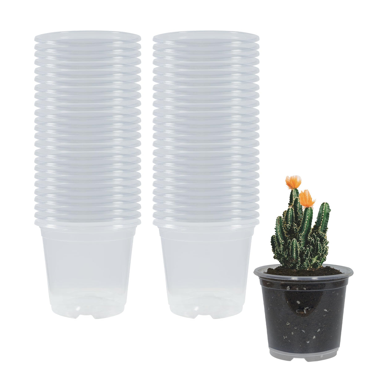 20 Pack 4 Inch Clear Nursery Pots with Drainage and 20 Pack Plant Saucers, Plant Pots for Plants Transparent Potting Containers for Plants Seeding Starter Pot (Clear, 4 Inch)