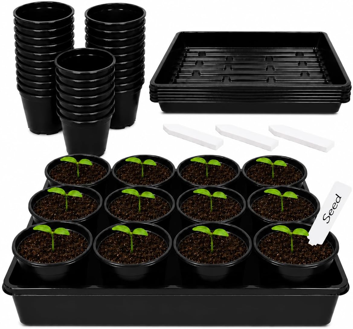 5 Pack Plastic Seed Starter Tray with 60pcs 3.5 inch Seedling Pots