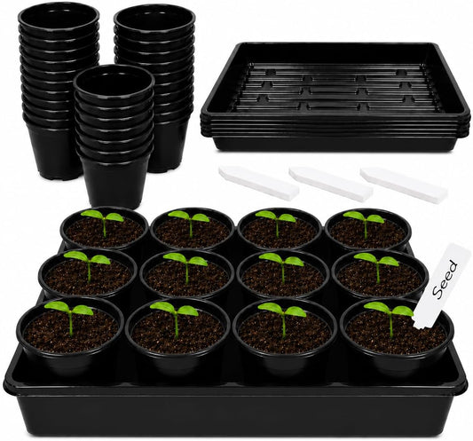 5 Pack Plastic Seed Starter Tray with 60pcs 3.5 inch Seedling Pots